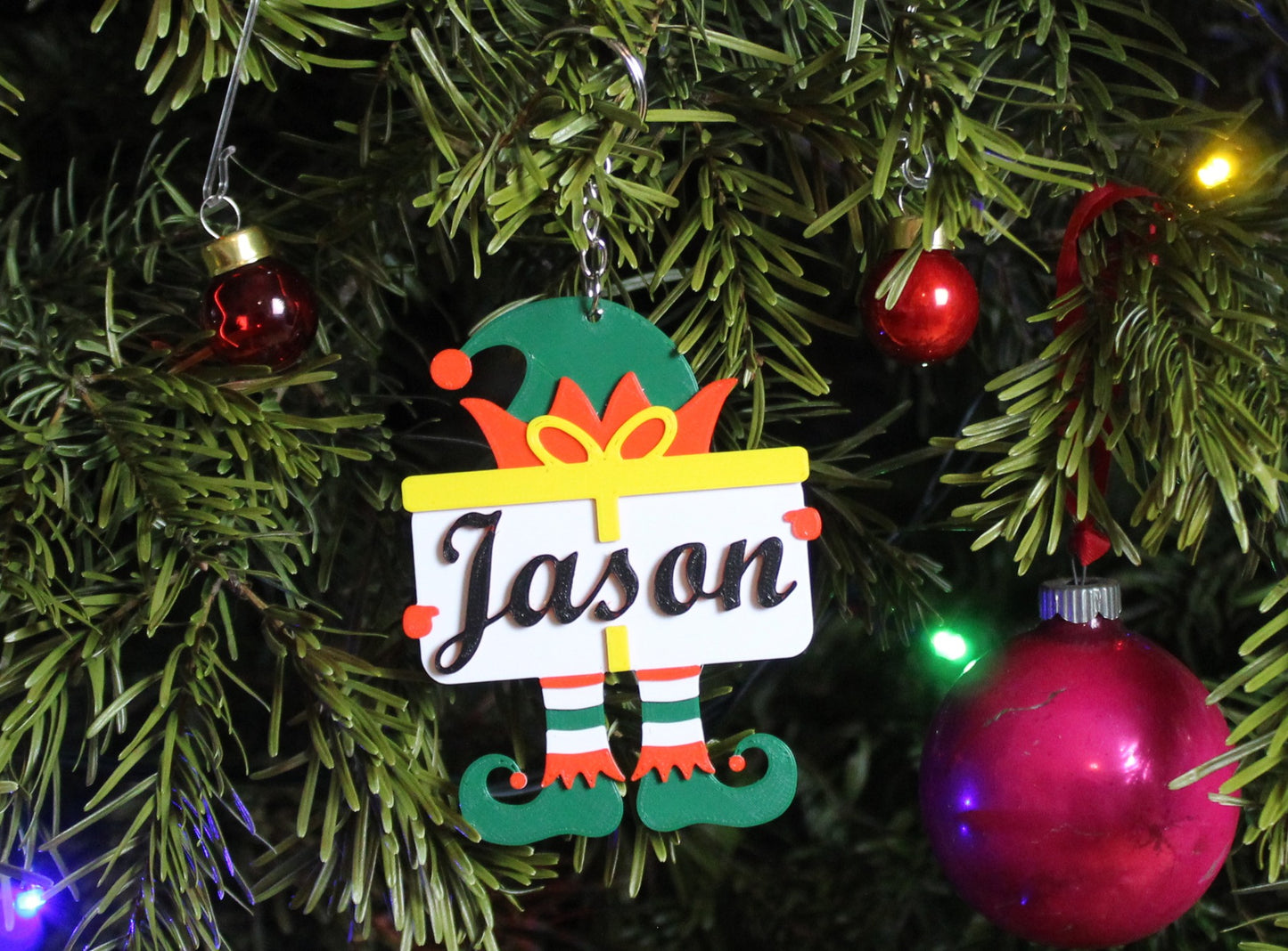 Personalised Elf Ornament on a Christmas tree