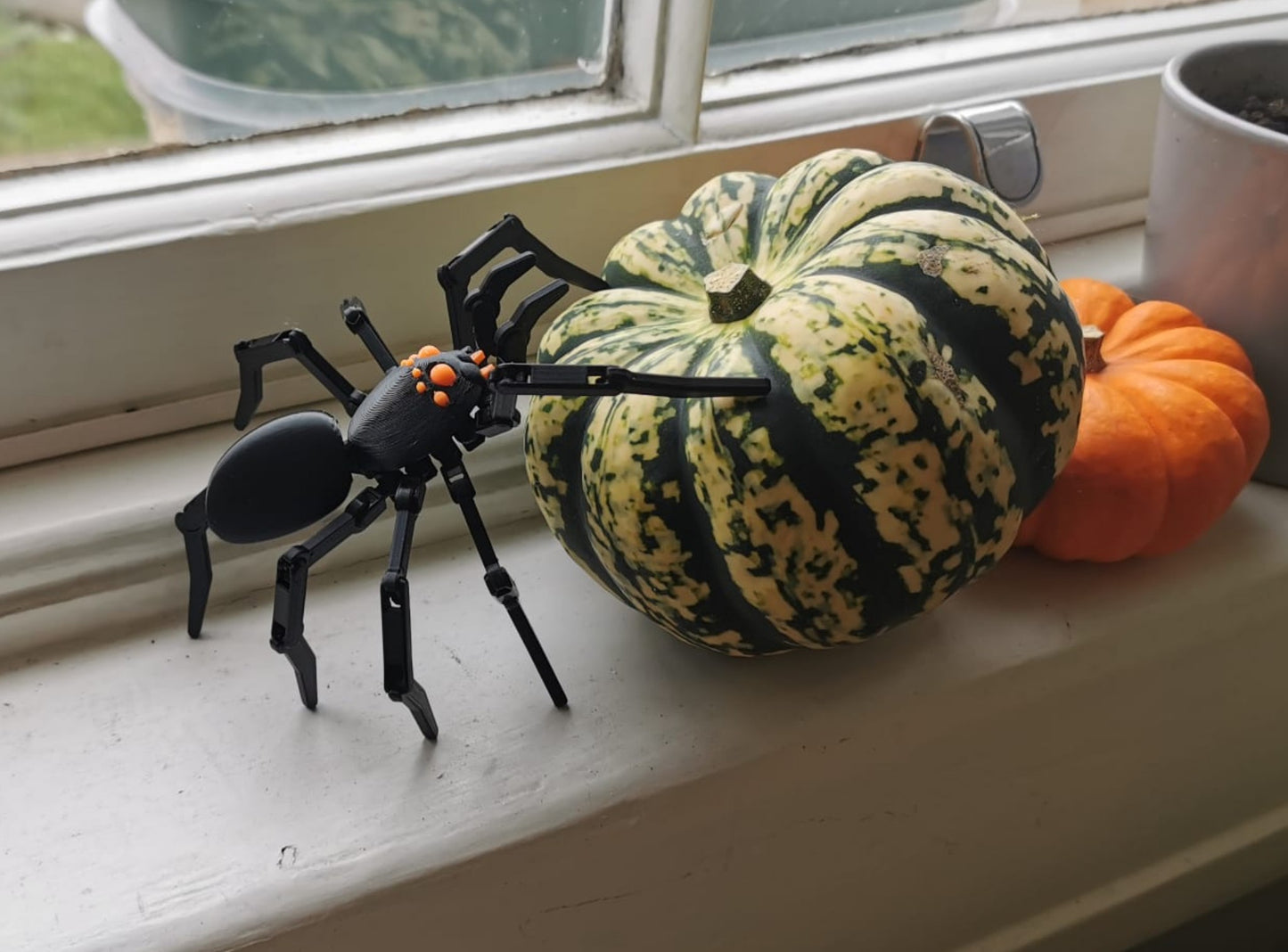 3D Printed Halloween Articulated Spider On a Pumpkin