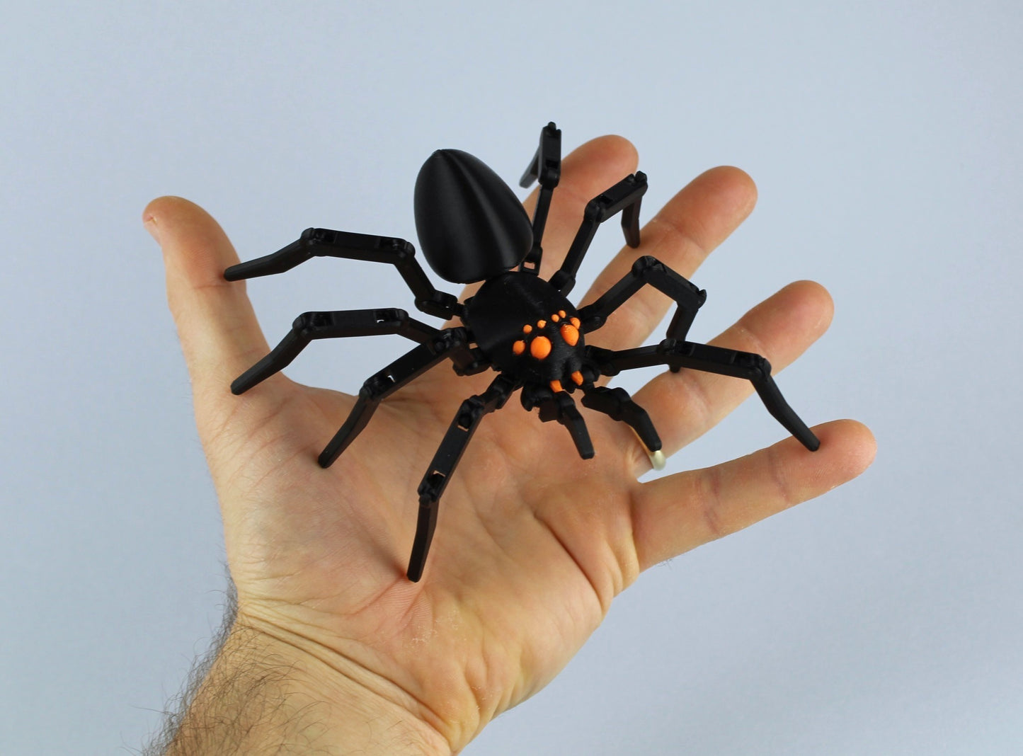 3D Printed Halloween Articulated Spider On a Palm