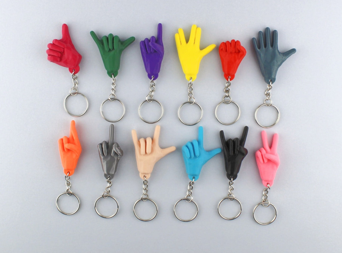 3D Printed Colourful Hand Gestures Keychains