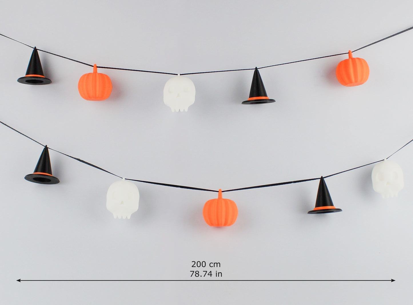 3D Printed Halloween String Garland- Pumpkins, Skulls, Witches' Hats