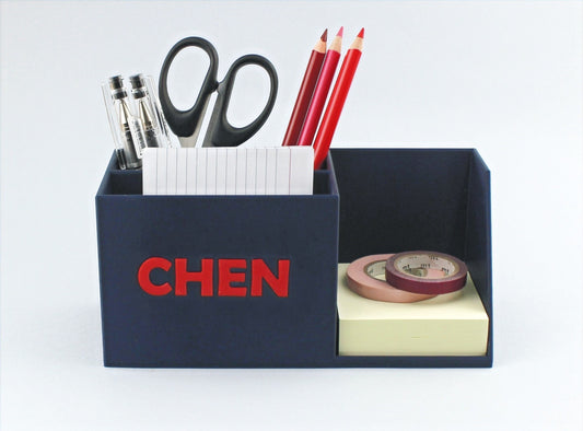 Personalised Desk Organiser with the name Chen, full of stationery