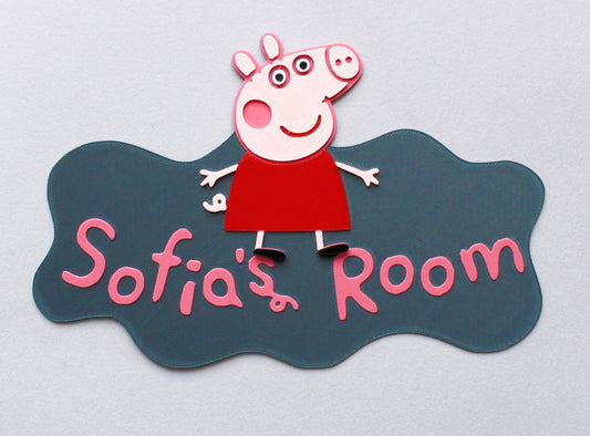 3D Printed Personalised Peppa Pig Room Sign - Peppa Pig with Sofia's room written on it