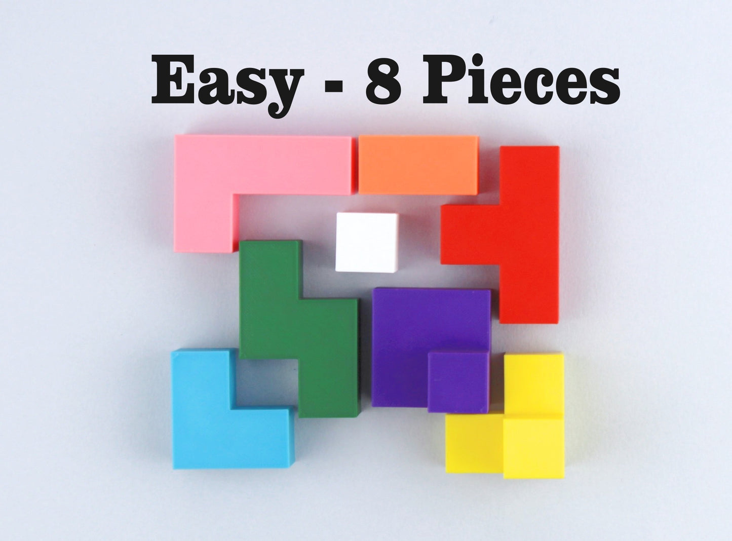 A colorful disassembled 8-piece puzzle cube