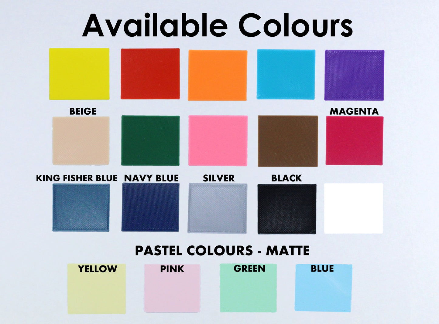 Available Colours For 3D Printing