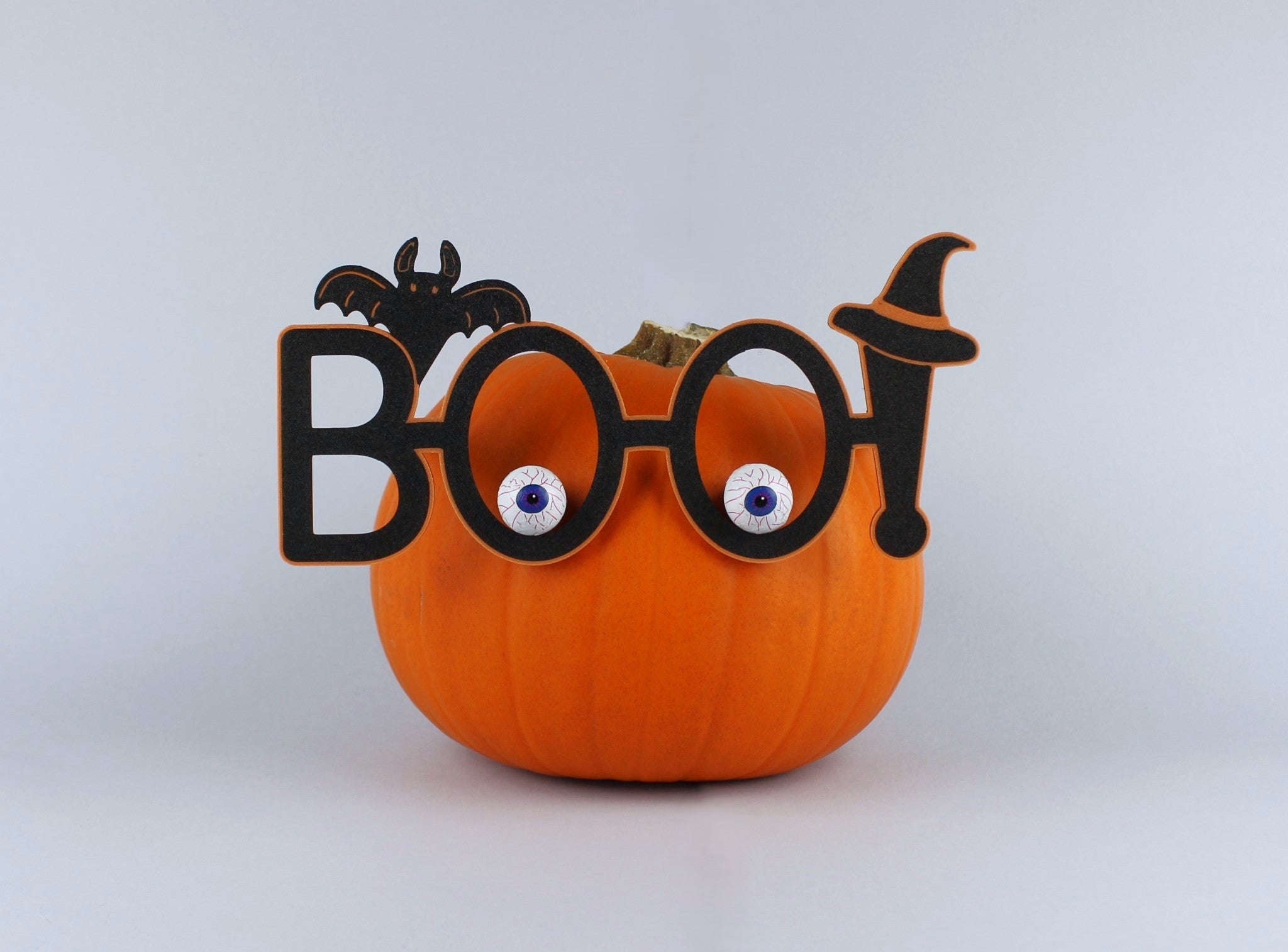 3D Printed Halloween Boo Glasses on a Pumpkin