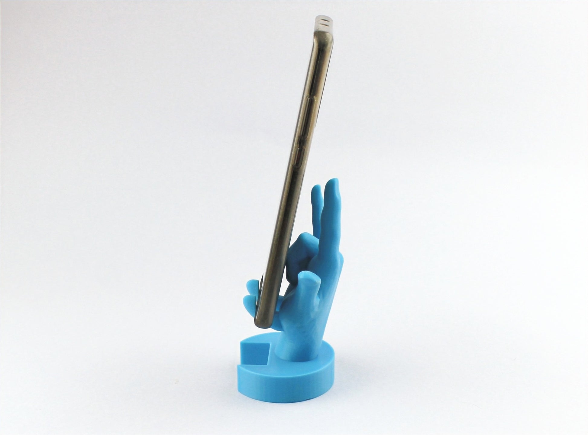 Light blue 3D Printed I Love You Sign Language Phone Holder with phone