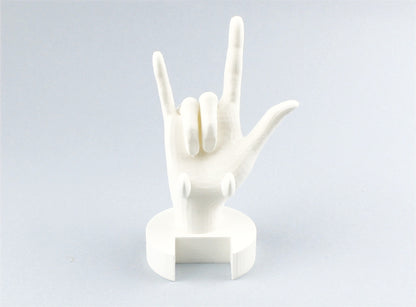 White 3D Printed I Love You Sign Language Phone Holder