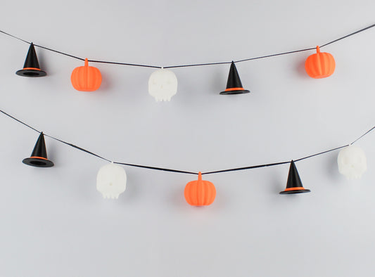 3D Printed Halloween String Garland- Pumpkins, Skulls, Witches' Hats