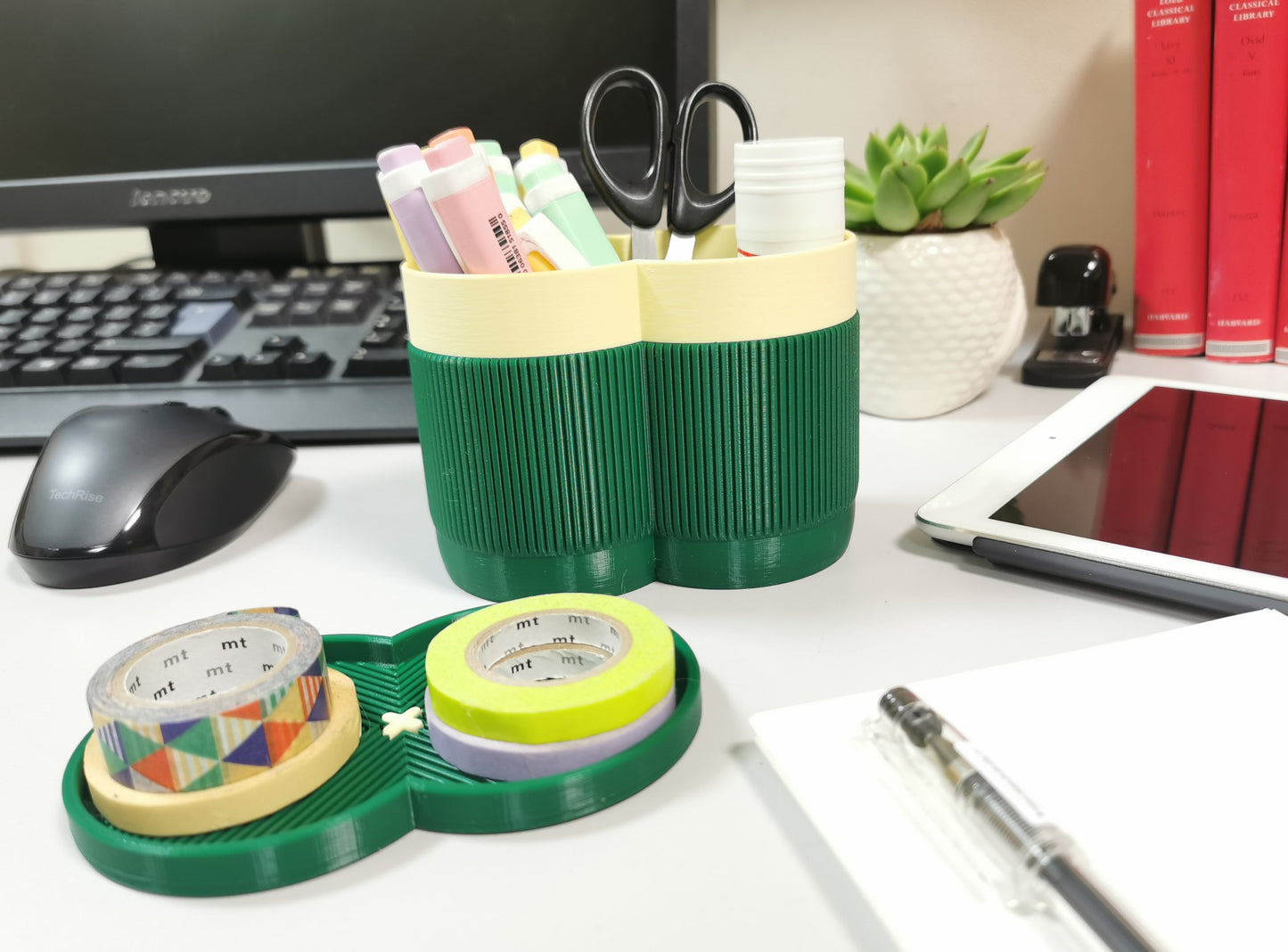 3D Printed Pen Holder full of stationery on a desk