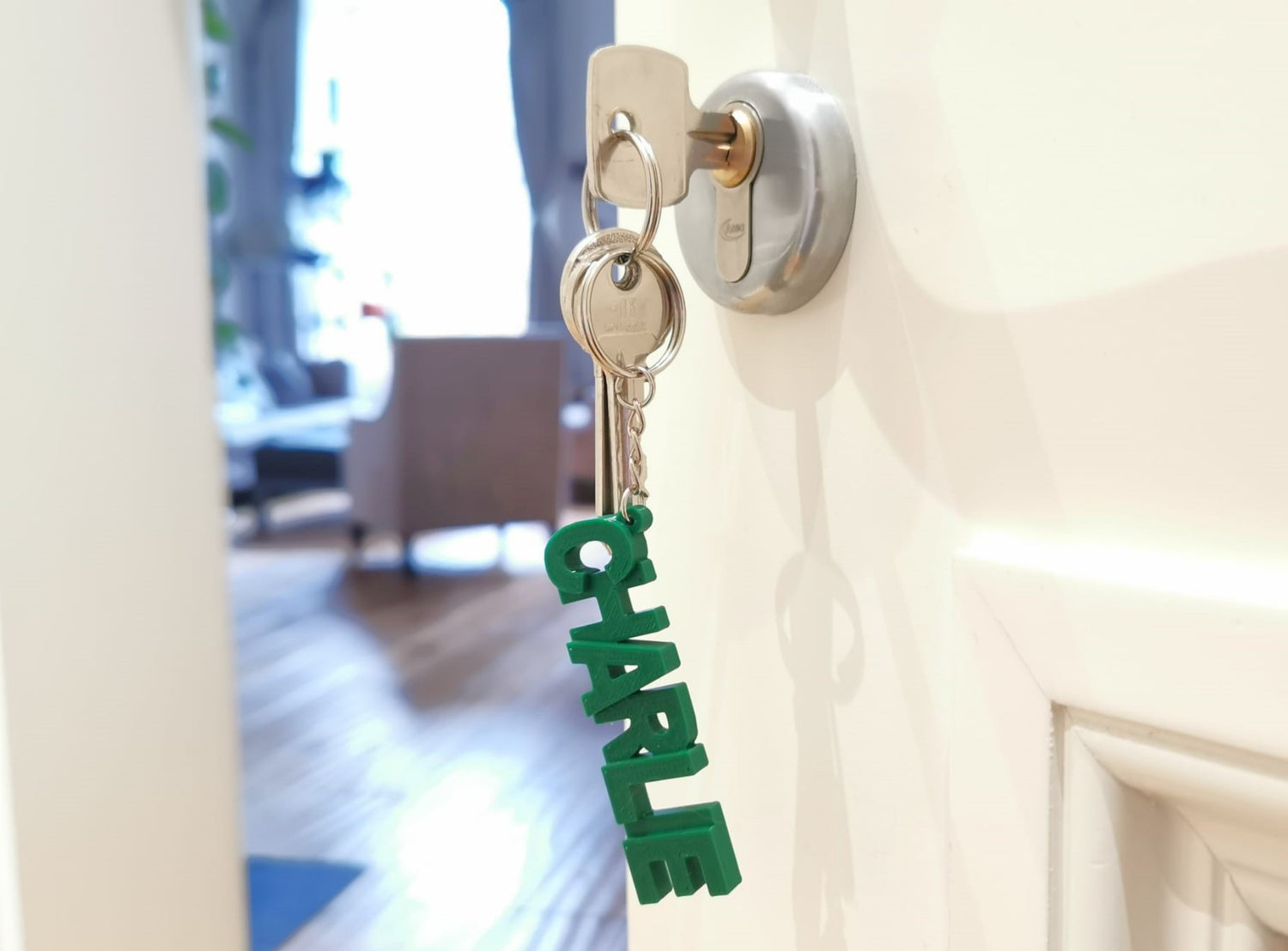 Personalised Name Keychain hanging On Door