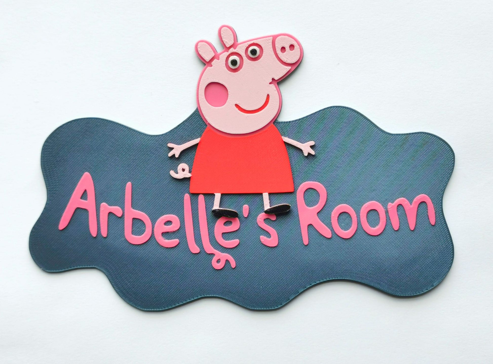 3D Printed Personalised Peppa Pig Room Sign - Peppa Pig with Arbelle's room written on it