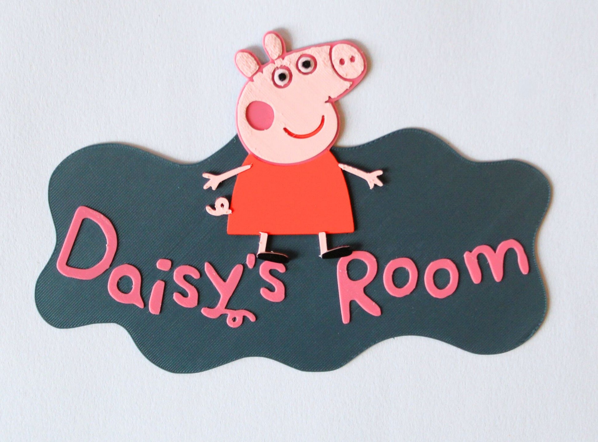 3D Printed Personalised Peppa Pig Room Sign - Peppa Pig with Daisy's room written on it
