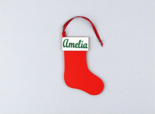 Personalised Stocking Ornament with a red ribbon - Amelia