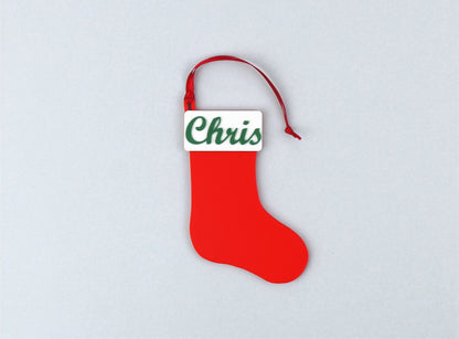 Personalised Stocking Ornament with a red ribbon - Chris