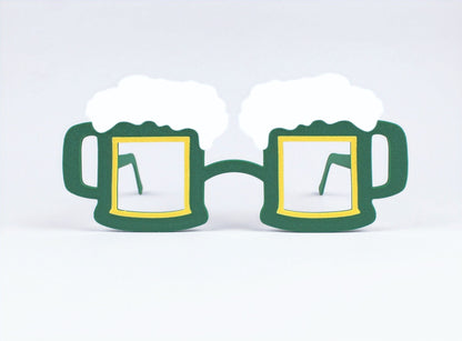Green 3D-Printed St. Patrick's Day beer mug-shaped novelty glasses on a light gray background
