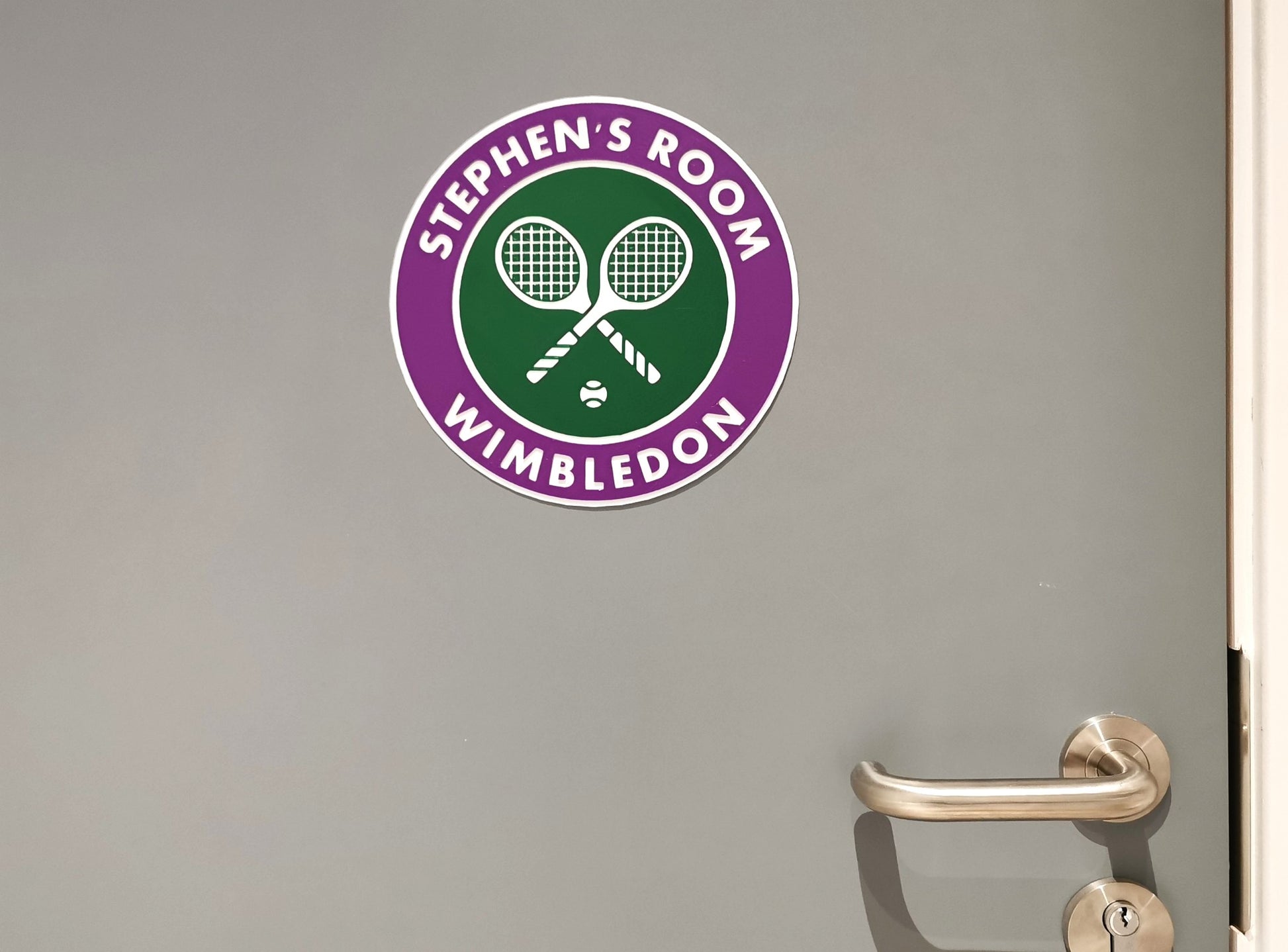 3D Printed Wimbledon Room Sign on a Door