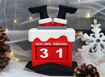 Santa in a chimney Christmas countdown calendar on a decorative background