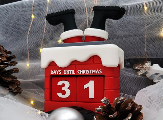 Santa in a chimney Christmas countdown calendar on a decorative background