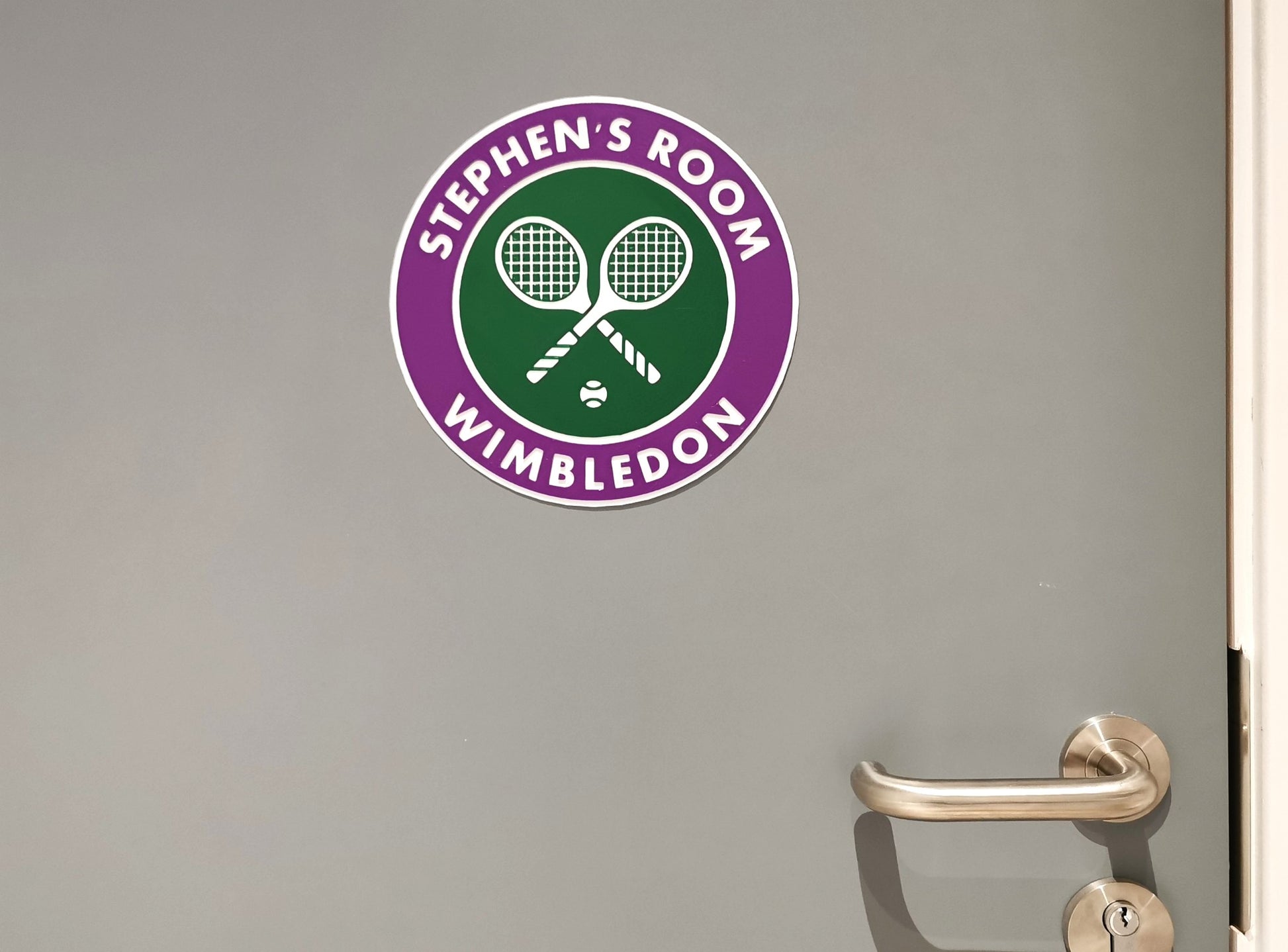 Personalised 3D Printed Wimbledon Room Sign on a Door