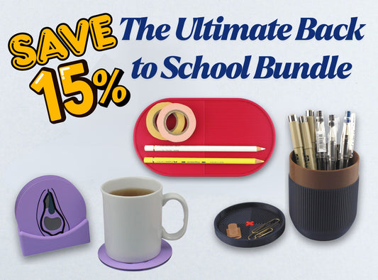Promotional image for a back-to-school bundle with stationery items and a discount offer.